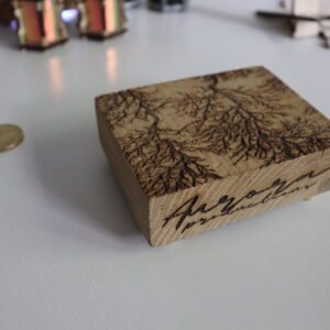 Oak keepsake box, laser engraved.